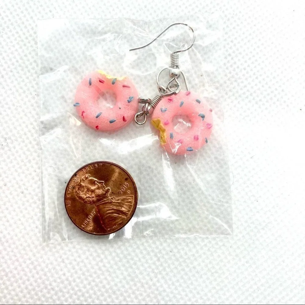 MINI Bitten Pink Sprinkled Donut Drop Earrings